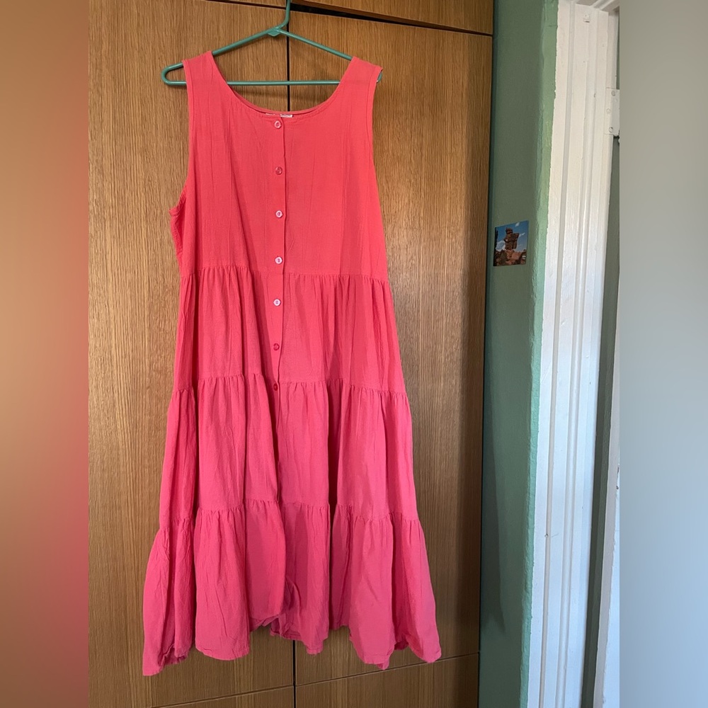 Vintage 100% cotton salmon tiered dress 2XL